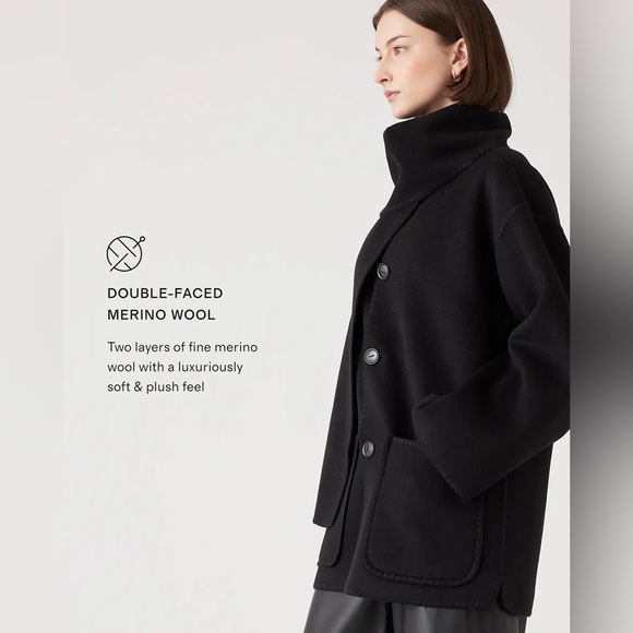 Quince Double-Faced Merino Wool Scarf Coat Color Black Size Small - Picture 3 of 11